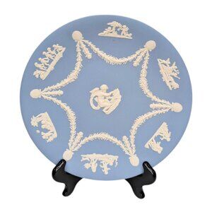 Vtg Wedgewood Jasperware Cherub Plate Blue Round Neoclassical Embossed Relief 9"